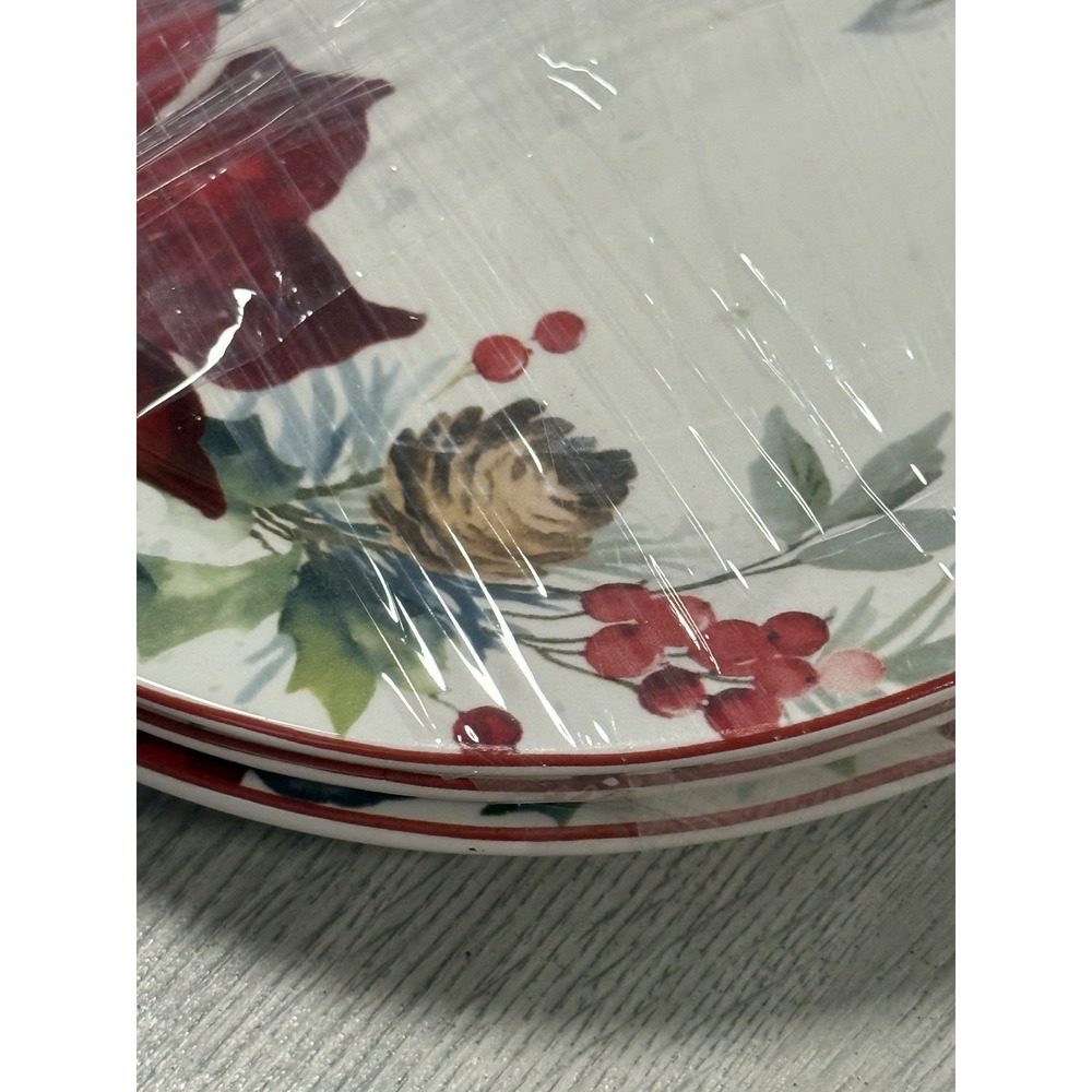 Pier 1 Berry Christmas Salad Plates 9" Discontinued Poinsettia Set Of 3 - Picture 7 of 9